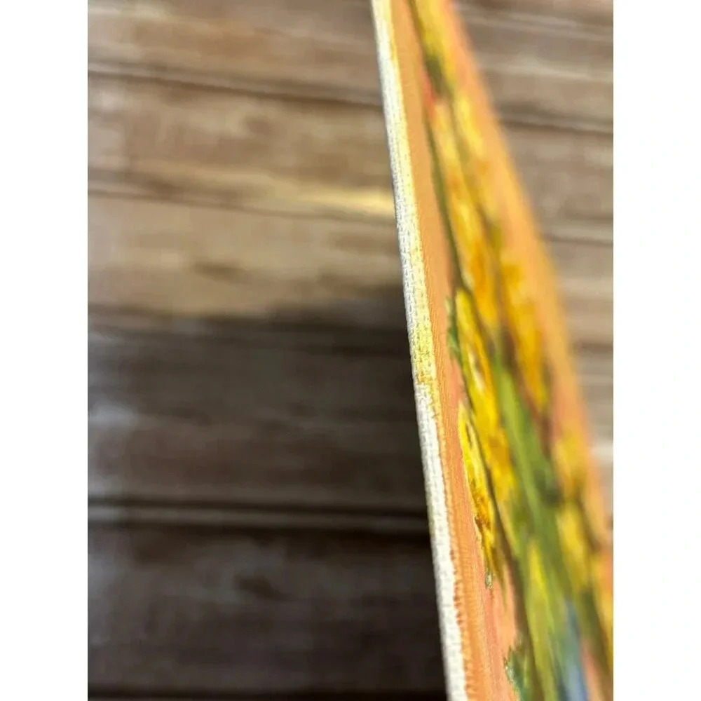 Flowers Yellow Roses Pajnting Oil on Canvas Mid Century Signed Vintage MCM - Picture 4 of 8